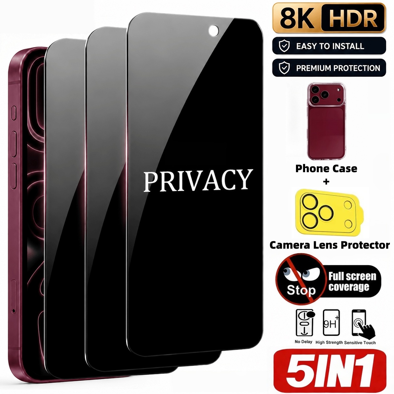 Anti Spy Privacy Glass Case - [Набор из 5 предметов] 3 шт.