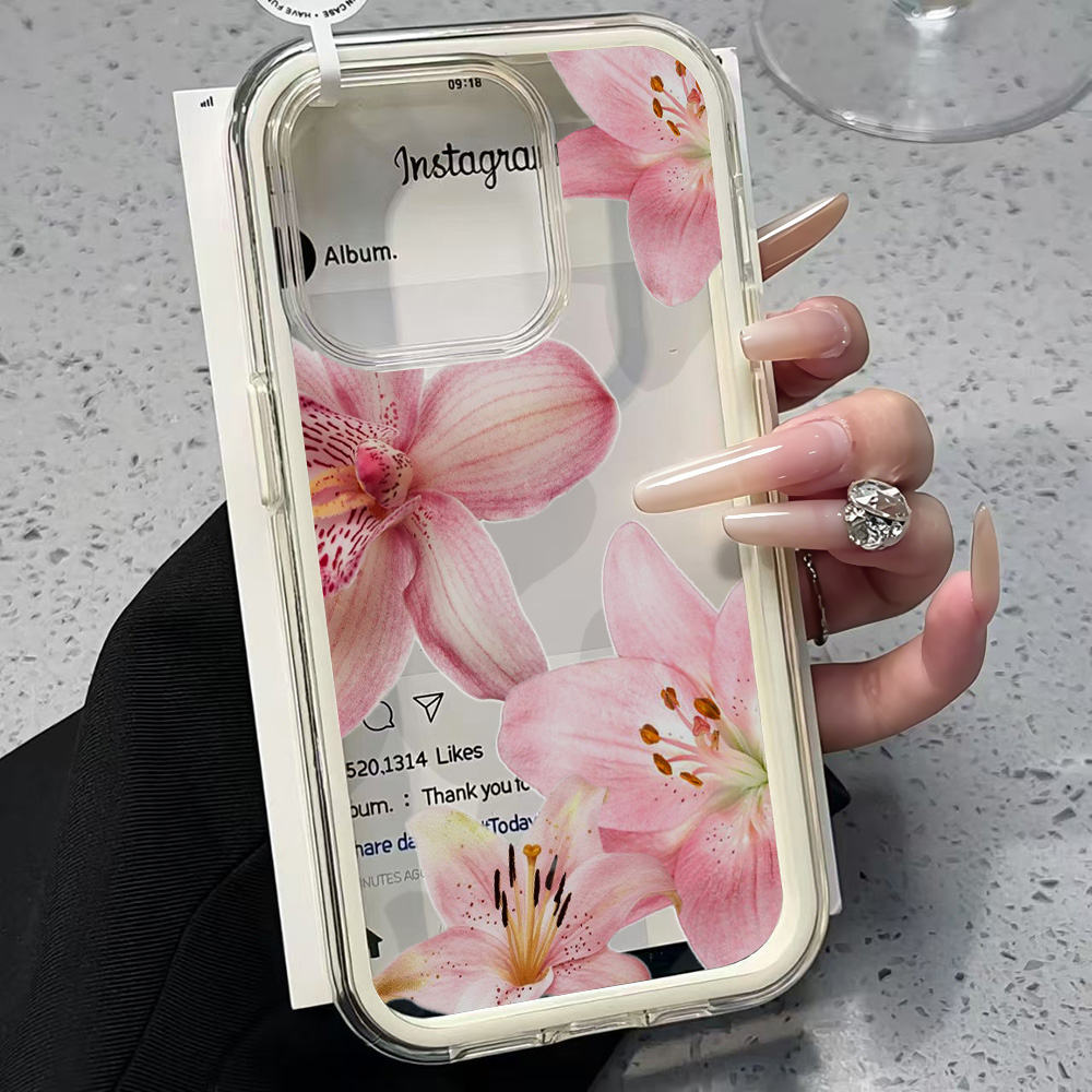 Clear Shockproof Bumper Case - Прозрачный силиконовый чехол с розовой лилией